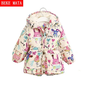 

2016 New Winter Jackets For Girls Graffiti Hooder Zipper Parkas Baby Girl Warm Outwear Cartoon Animal Children's Jackets Coat