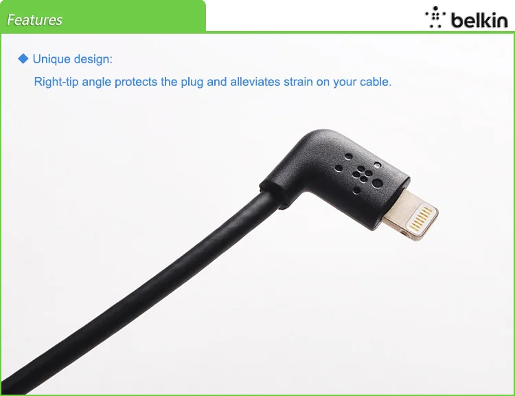 Belkin оригинальный MFi Сертифицированный 8 pin 90 градусов для Lightning на USB кабель