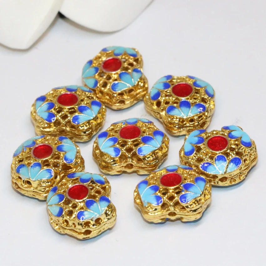 

Hot sale high quality 17*25mm gold-color hollow cloisonne carved assorted spacers accessories beads jewelry making 5pcs B2485