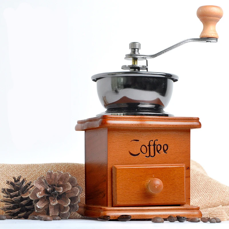 Классическая Кофемолка ручная шлифовальная кофемолка из нержавеющей стали Ретро кофемолка для специй деревянный стиль 9x9x17 см
