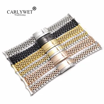 

CARLYWET 19 20mm Wholesale Hollow Curved End Solid Screw Links Steel Replacement Jubilee Watch Band Bracelet For Datejust
