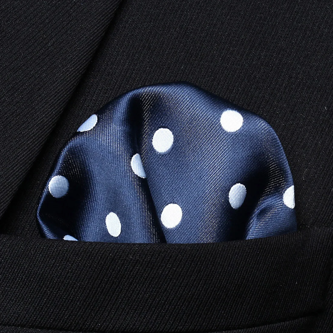 HD704V Navy Blue White Dot Men 100 Silk Party Handkerchief Pocket