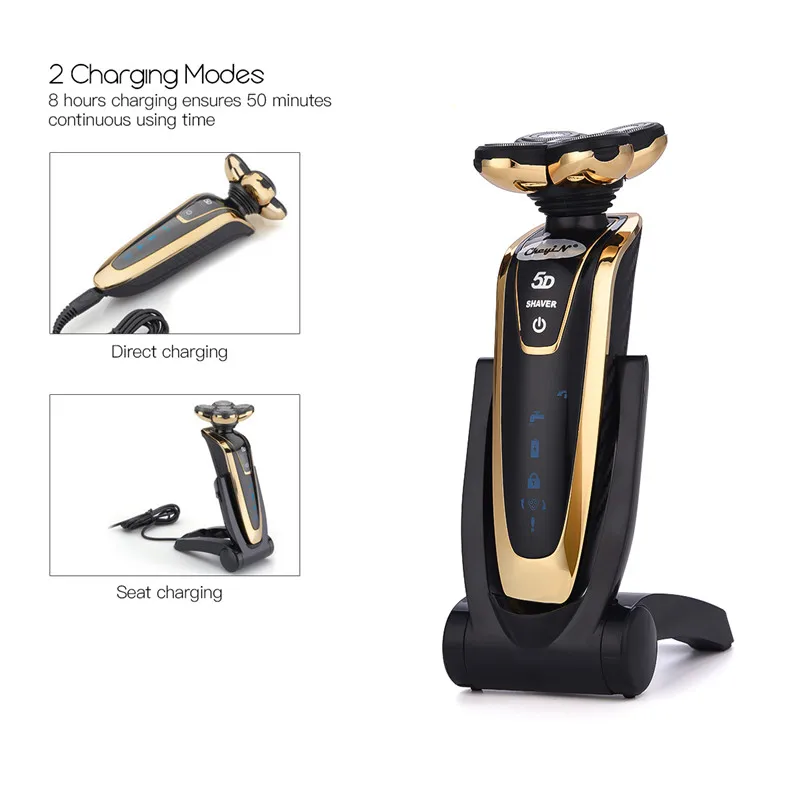 

Men's Electric Shaver Razor 5D Floating Heads Rotary Wet/Dry Waterproof Beard Trimmer Cordless Rechargeable Shaving Machine 35