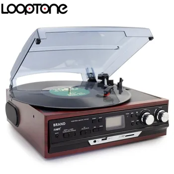 

LoopTone Bluetooth Stereo Phono Turntable Vinyl LP Record Player With AMFM Radio USB/SD Aux Cassette MP3 Recorder Headphone Jack