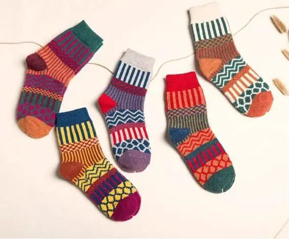 

5 Pairs Women Wool Cashmere Warm Thick Casual Multicolor Winter Socks For Family
