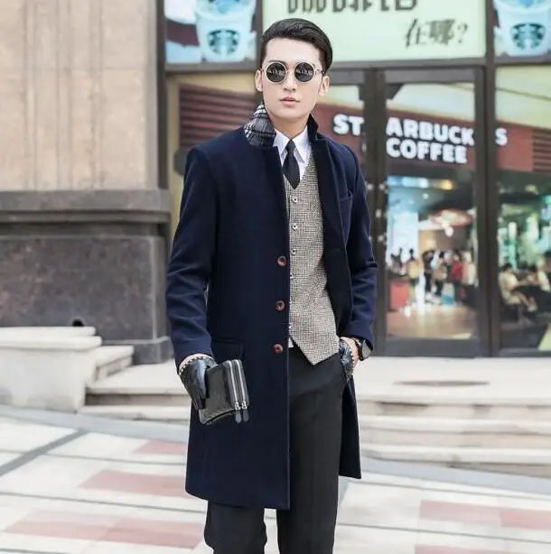 Black khaki blue grey winter wool coat mens trench coats