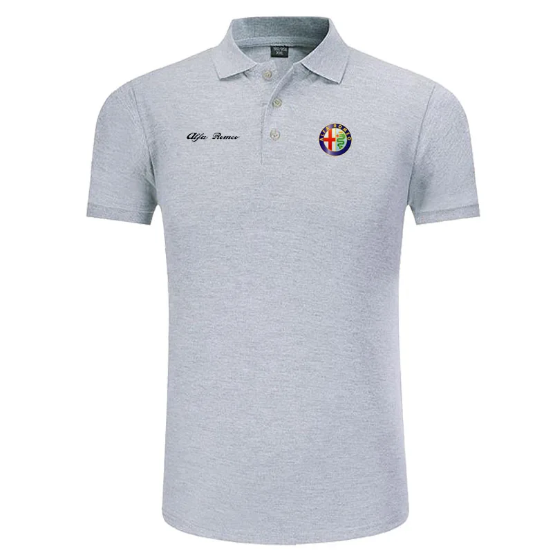 Новая классическая рубашка поло с логотипом Alfa Romeo, Мужская брендовая одежда, повседневная однотонная летняя рубашка поло из хлопка - Цвет: Серый