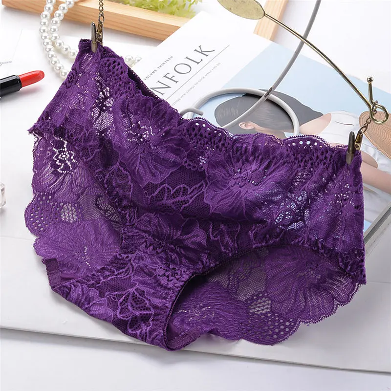Women's high quality sexy lace Panties Mid-Rise waist briefs women Lingerie hollow underpant women's briefs and underwear