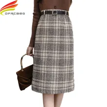 Женские шерстяные юбки зима новая утолщенная шерстяная клетчатая элегантная трапециевидная шикарная юбка с высокой талией женские юбки миди юбка Faldas saia