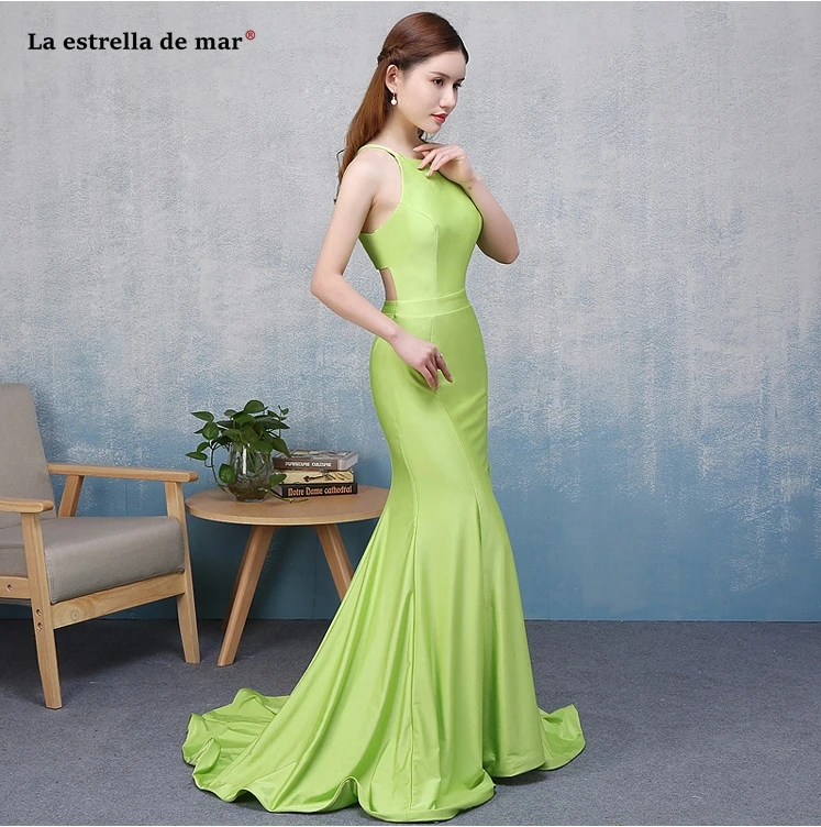 Vestido madrinha 2018 новая satin Halter neck спинки Высокая Сплит лаймовый Зеленый Сексуальная Русалка нарядное платье длинные большие размеры