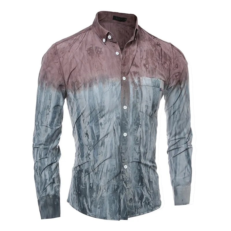 Человек 3D принт Рубашки для мальчиков Для мужчин 3D Tie-Dye разноцветный абстрактный узор один карман тонкая рубашка одежда с длинным рукавом Для Мужчин's ombre кнопка-Подпушка рубашка