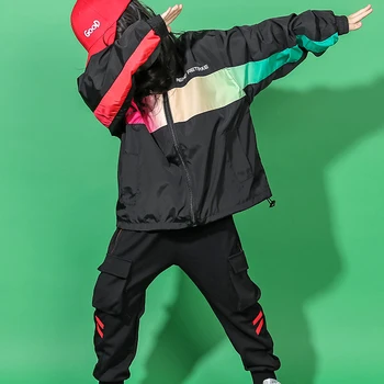 

Hip Hop Girls Dance Clothes Street Dance Black Coat+Pant For Children Girl Jazz Dance Costumes Kids Dance Stage Costume BL1561