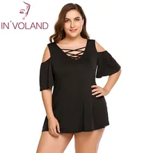 IN'VOLAND Для женщин Кружевная футболка в виде рыбьей чешуи Большие размеры Демисезонный с открытыми плечами с коротким рукавом тенниска с треугольным вырезом Топ Feminino футболка просторная, 4XL