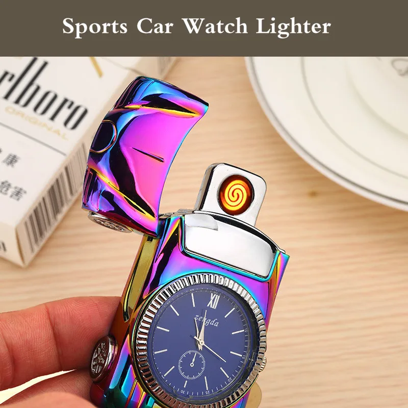 Интеллектуальный ветрозащитный USB tesla Тип Датчик света перезаряжаемые металлические часы спортивный автомобиль, бездымный дым для переноски зажигалки