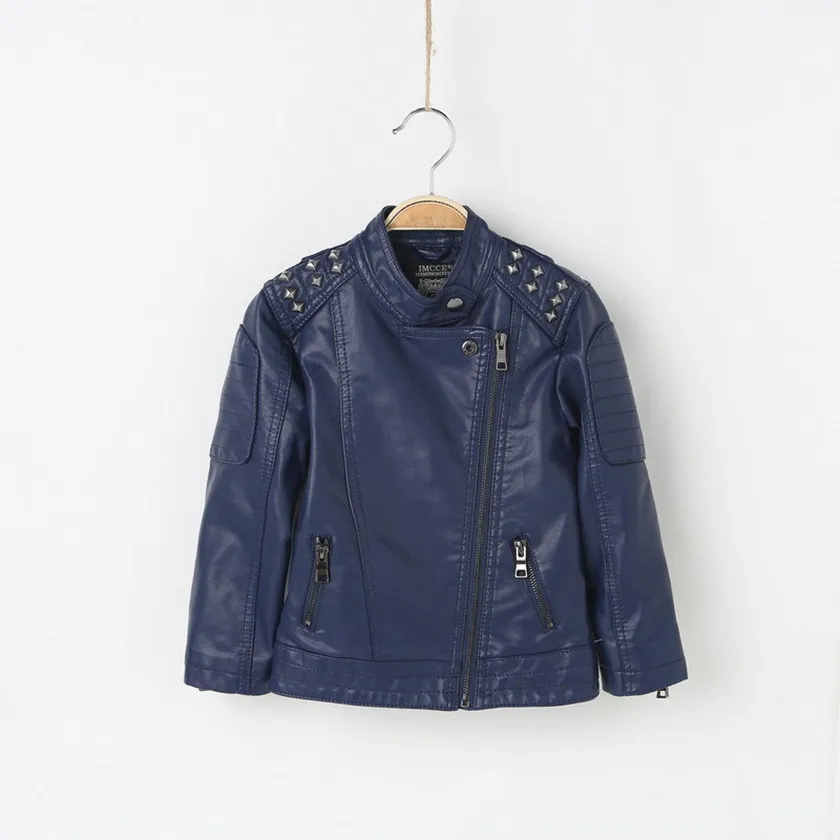 

2018 handsome motorcycle faux leather jacket black blue plus velvet children's PU clothing Top for 3-8T boys girls Coats C86602A