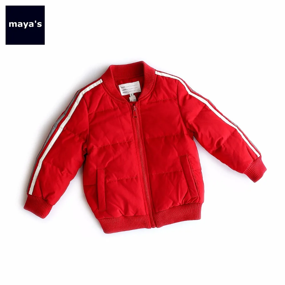 

Mayas Kids Red Striped Full Sleeves Down Jacket Children Basic Winter Jacket 90% Duck Down Basic Outerwear Toddler Coat 75209