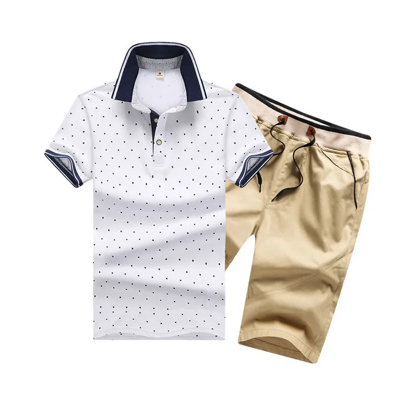Cotton Mens Sets Summer Button Polo Shirts Sets Turn Down Mens Shorts 4XL Men Clothes 2 Piece