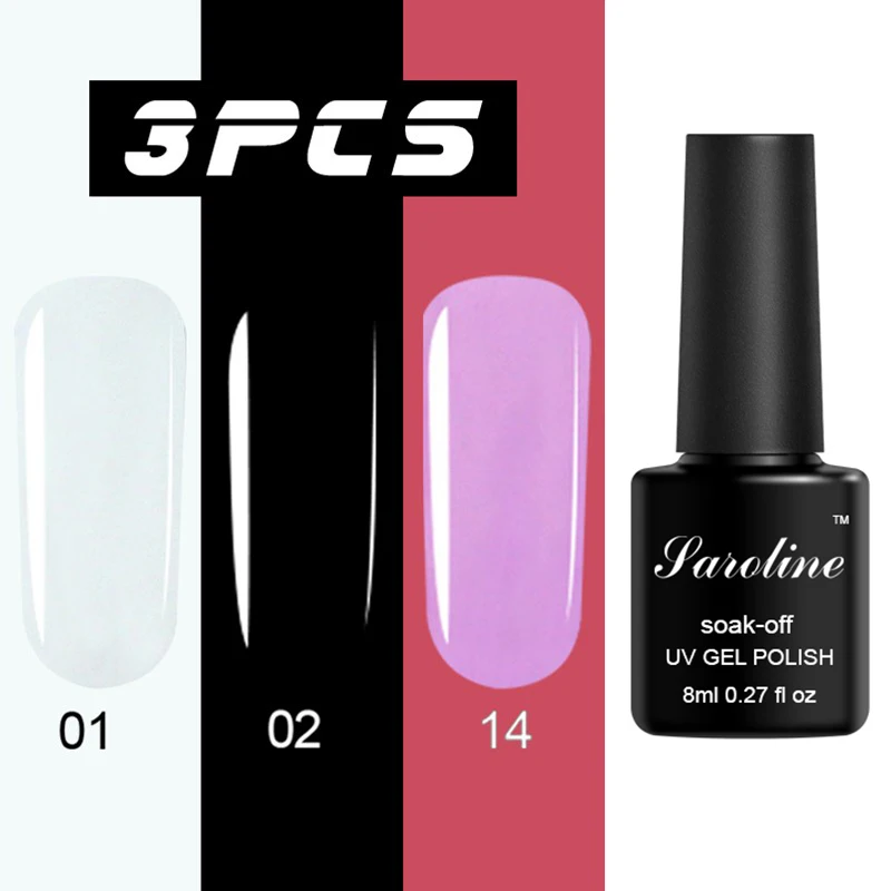 Saroline, 8 мл, обычный цвет, Набор лаков для ногтей, Полупостоянный лак, гель, Блестящий Носок, лак для ногтей, УФ, цветной, яркий, художественный лак - Цвет: 01-02-14