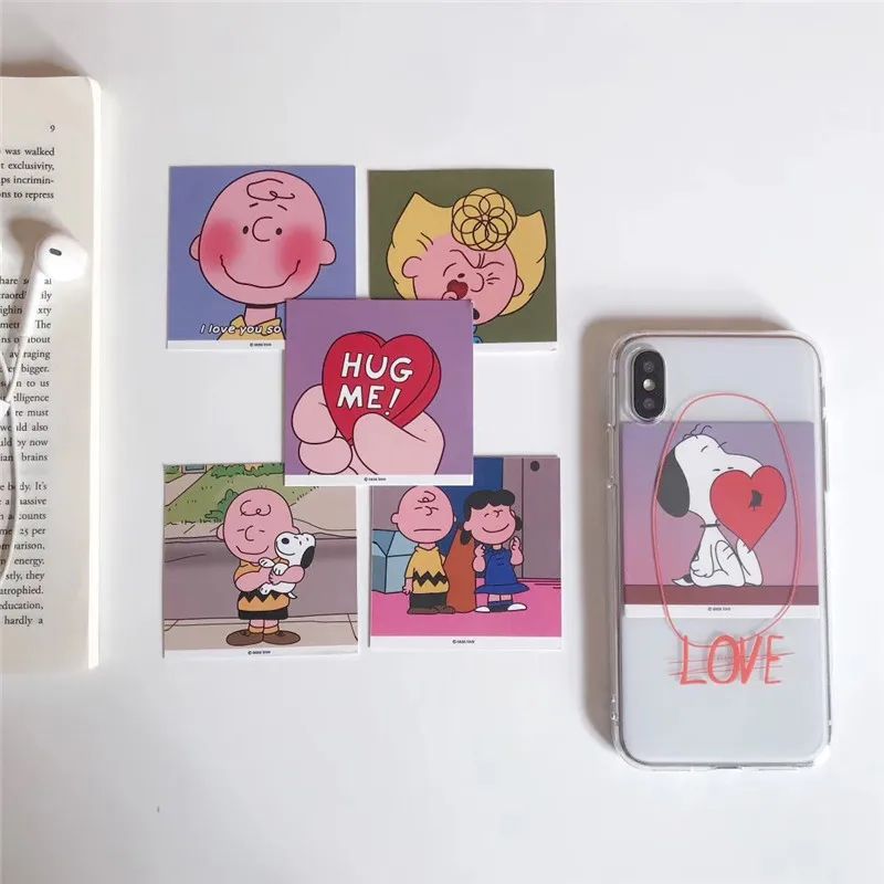 

Cute Anime Transparent Love English Phone Case For iPhone 8 7 6 6s Plus X XR Xs Max Small Card Charlie Brown Soft TPU Back Cover