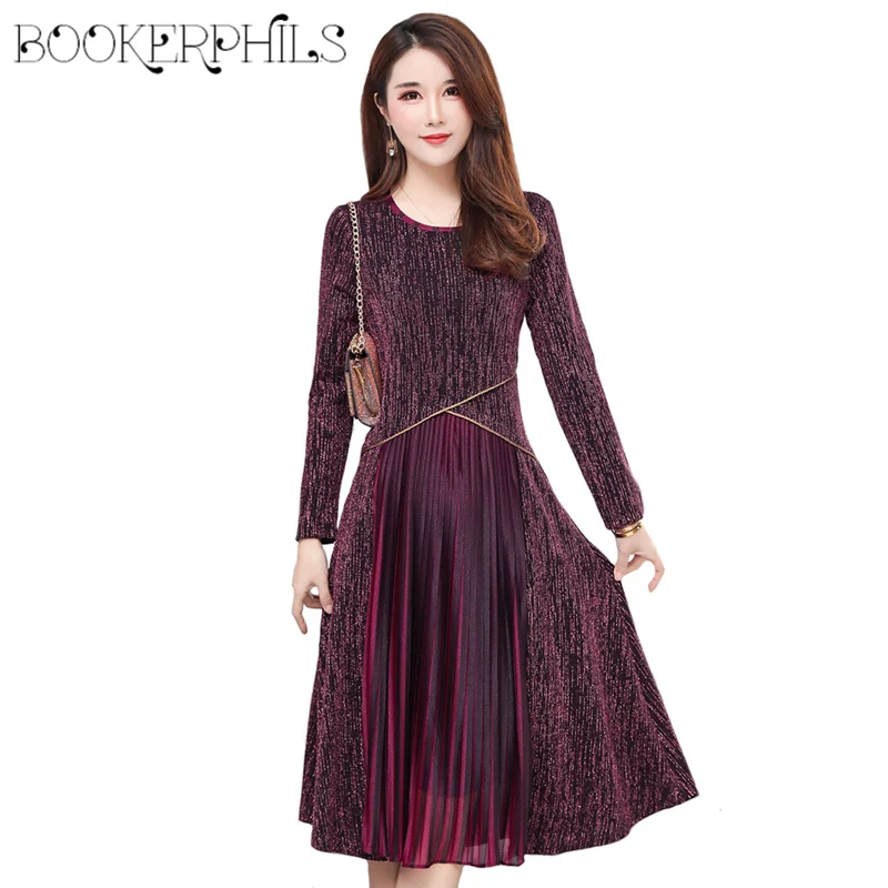 

2019 Fashion High Quality Spring Autumn Long Sleeve Party Dress Women Plus Size 5XL Mid-Calf Elegant Dresses Woman Party Night