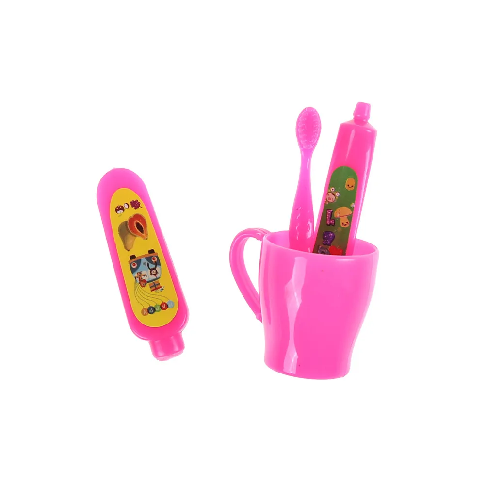 

1SET pink high quality Doll Accessories Toothpaste Tube Toothbrush Bathroom For Barbie Dolls Little Girls Baby Toys Gift