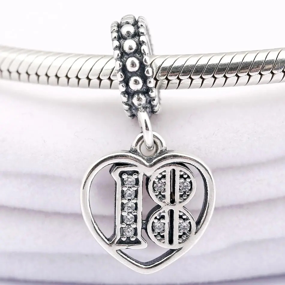 

New Alphabet & Numbers 18 Years Of Love Heart Pendant Beads Fit Pandora Bracelet Diy Jewelry 925 Sterling Silver Bead Charm
