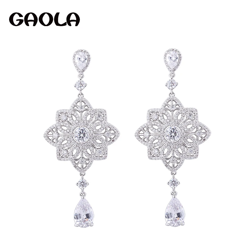 

GAOLA New Arrival Flower Cubic Zirconia Dangle Earring Romantic Wedding Jewelry GLE6488