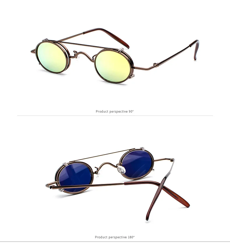 Калейдоскоп, очки, Ретро стиль, стимпанк, солнцезащитные очки для мужчин и женщин, маленький размер, Овальный Металл, панк, солнцезащитные очки, двойные линзы, на застежке, очки