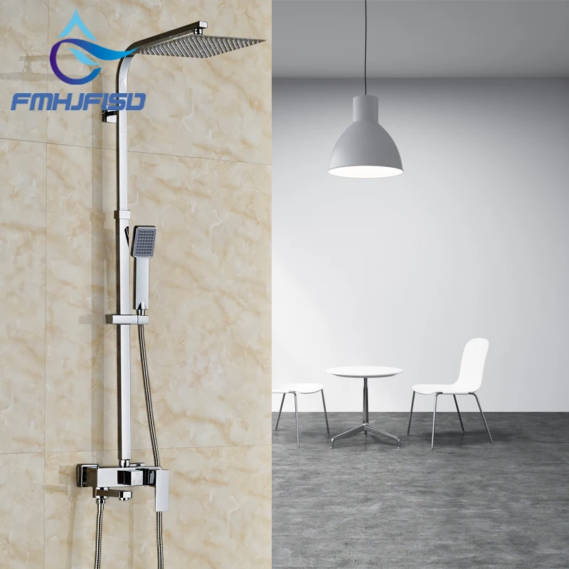 fmhjfisd White Gold Contemporary Bathroom Shower Faucets Set Rainfall Shower Head 3-Way Mixer Bath Faucet Out Door Shower Tap