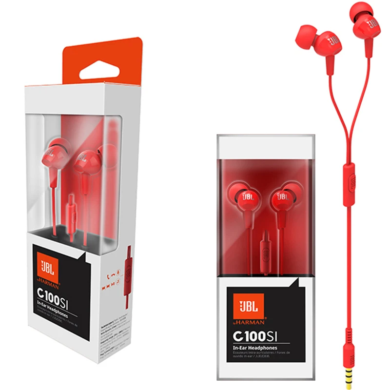 JBL C100Si,, 3,5 мм, проводные стерео наушники, глубокий бас, музыка, Спортивная гарнитура, спортивные наушники, свободные руки, звонок с микрофоном