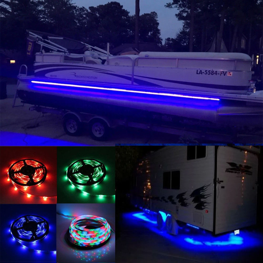 

RV LED Camper Awning Boat Light Set w/IR Remote RGB 16FT 3528 Waterproof 16.5FT 300LEDs