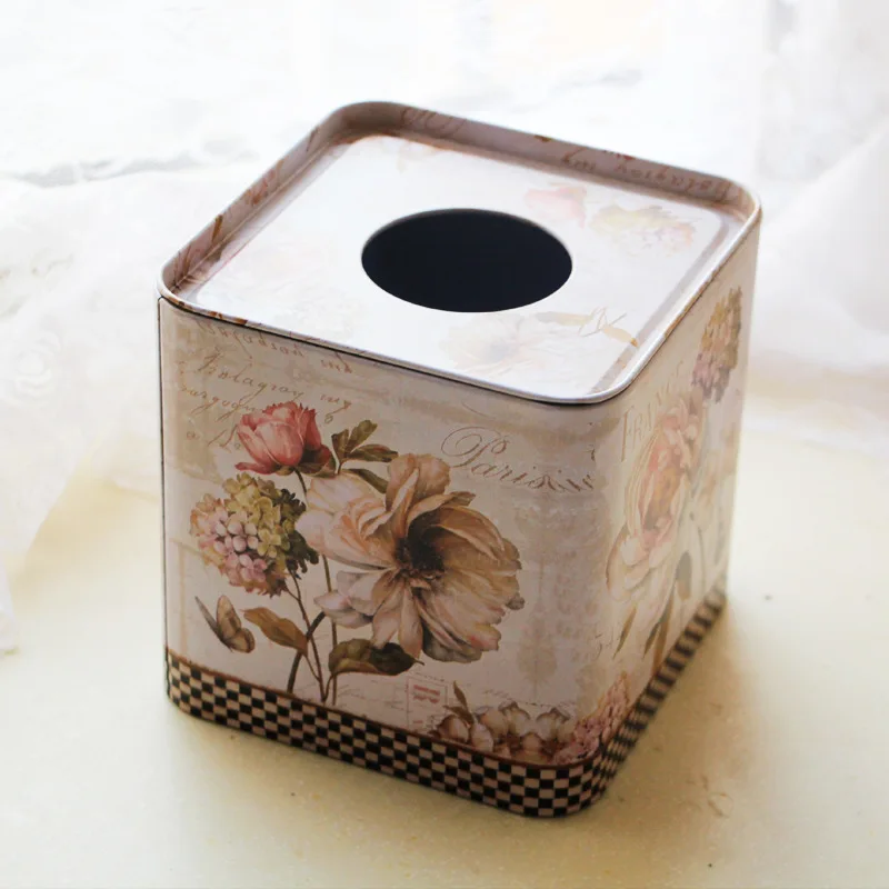 

1PC Flower Square Tin Tissue Paper Box Paper Towel Box Tissue Holder Tissue Box Cover Kitchen Storage Organization NL 011