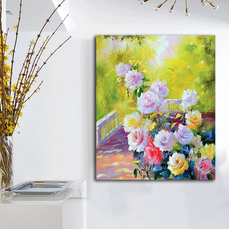 

DIY colorings pictures by numbers with roses picture drawing Relief painting by numbers framed Home