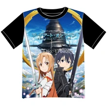 Free Shipping Anime Manga Sword Art Online Krito And Asuna T-shirt Women Men Cosplay T Shirt Black Mesh Tee 007