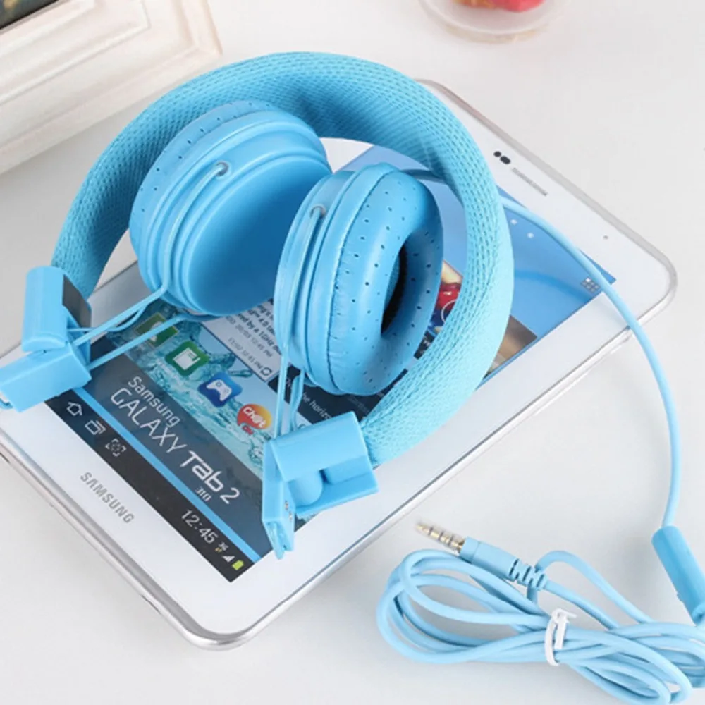 Foldable Built in Mic Headphones Wired Cord artificial leather stereo MP3 earphone Children kids On Ear Headset for ipad tablet