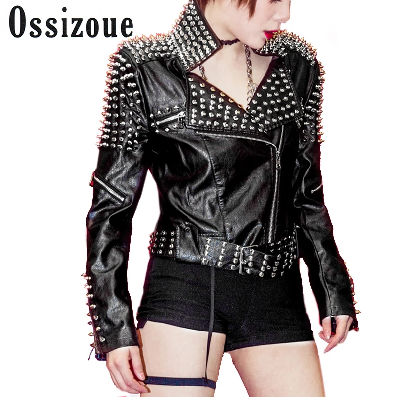 Survêtement Automne 2016 Streetwear Femmes Spike De Veste Rivet Vestes Pu Nouveau Moto Faux Luxe Mode Clouté Noir Cuir ZExw5q6fFS