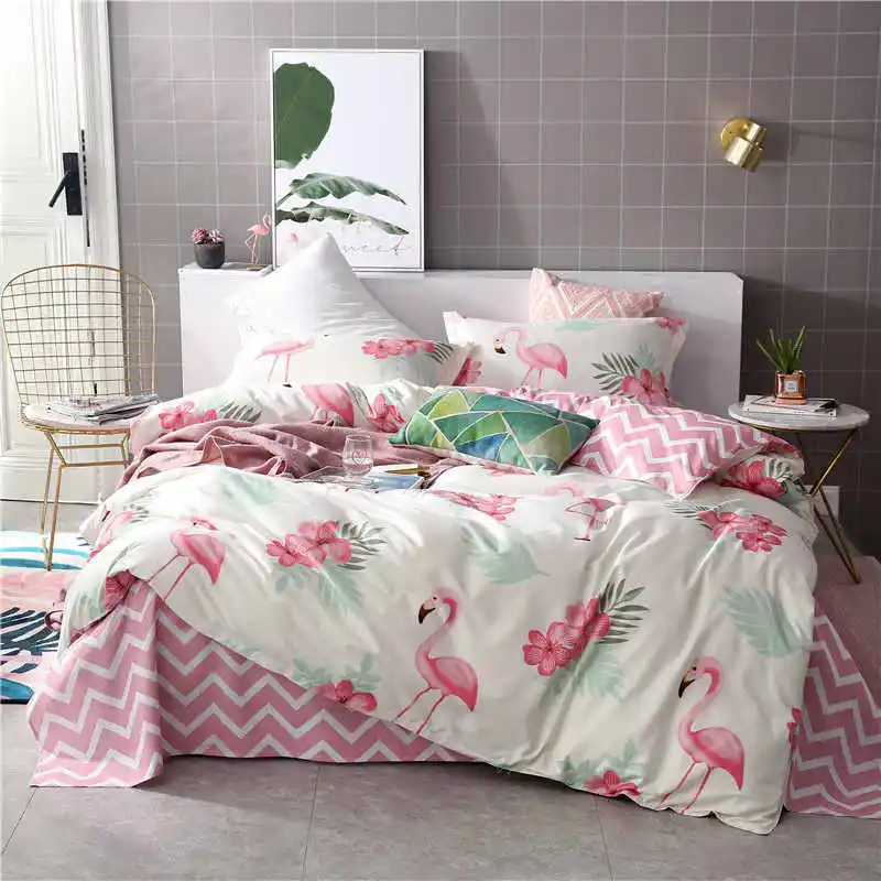 Комплект постельного белья с рисунком Фламинго из мультфильма, скандинавские двойные простыни, пододеяльник, покрывало для взрослых, королевское постельное белье, Европейский комплект - Цвет: 1