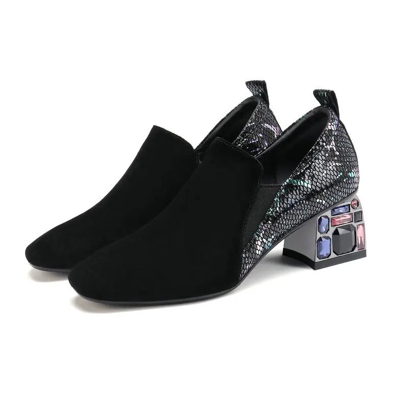 ESVEVA/2020 г. женская обувь женские замшевые туфли на квадратном среднем каблуке с квадратным носком на молнии из PU искусственной кожи