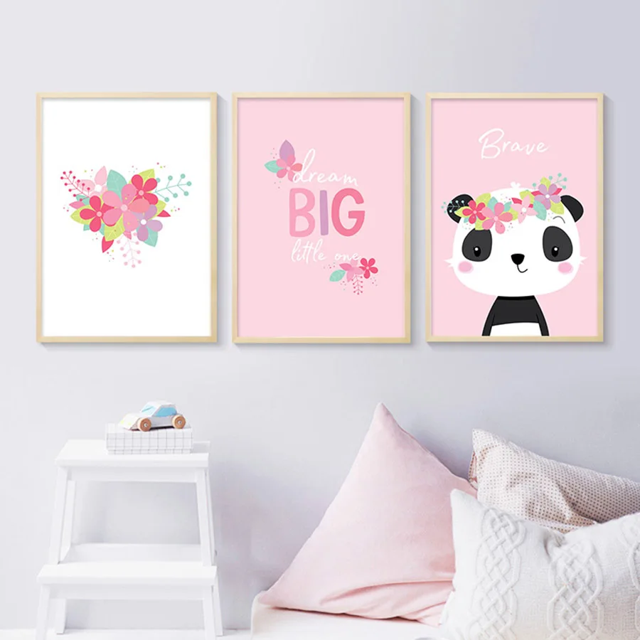 Panda Flower Cute Nursery Quotes Poster wall Art Canvas Print Simple Decorative Picture Nordic Kids Children Bedroom Decoration | Дом и сад