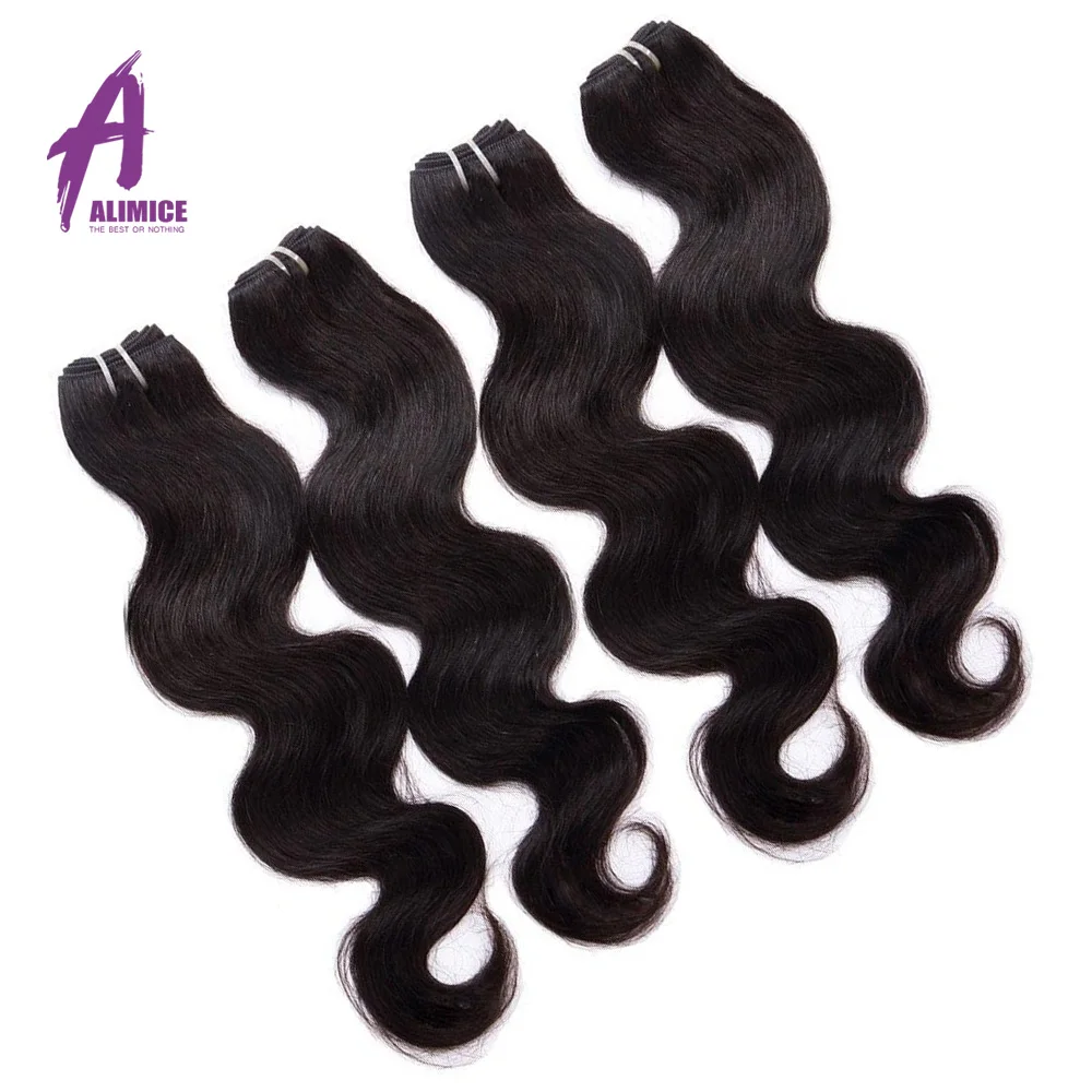Alimice Brazilian Hair Body Wave 4Bundles With Closure Human Hair Bundles With Closure Human Hair Extensions 50gBundle 5PcsLot (2)