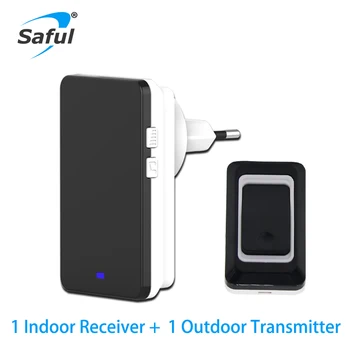 

Saful Security Black Button Waterproof Wireless Doorbell EU/AU/US/UK 28 Ringtones LED Lights Free Shipping
