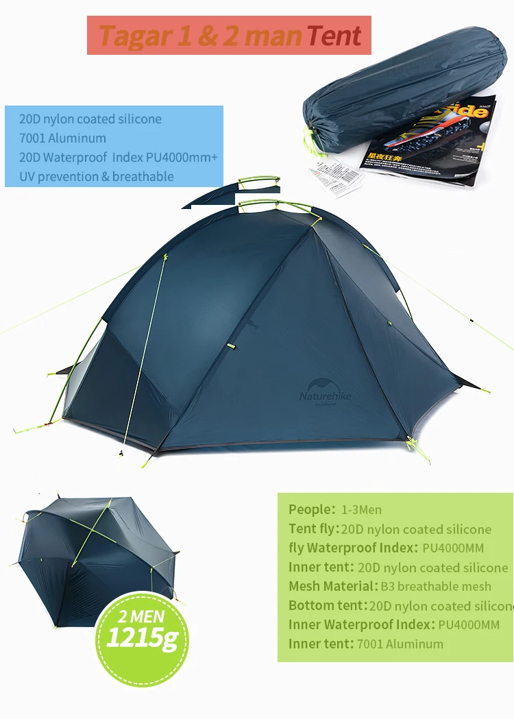 Naturehike taga 1-2 pessoa tenda acampamento mochila