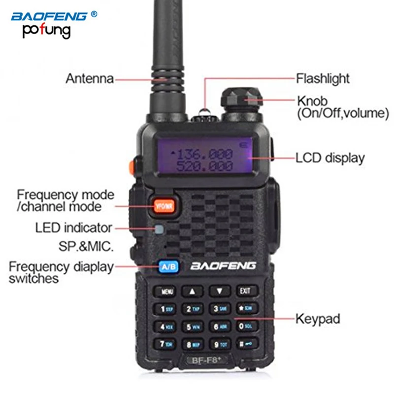 

2 PCS Baofeng BF-F8+ Portable Walkie Talkie Dual Double Band Ham VHF UHF Radio Station Transceiver Boafeng Amador Woki Toki PTT