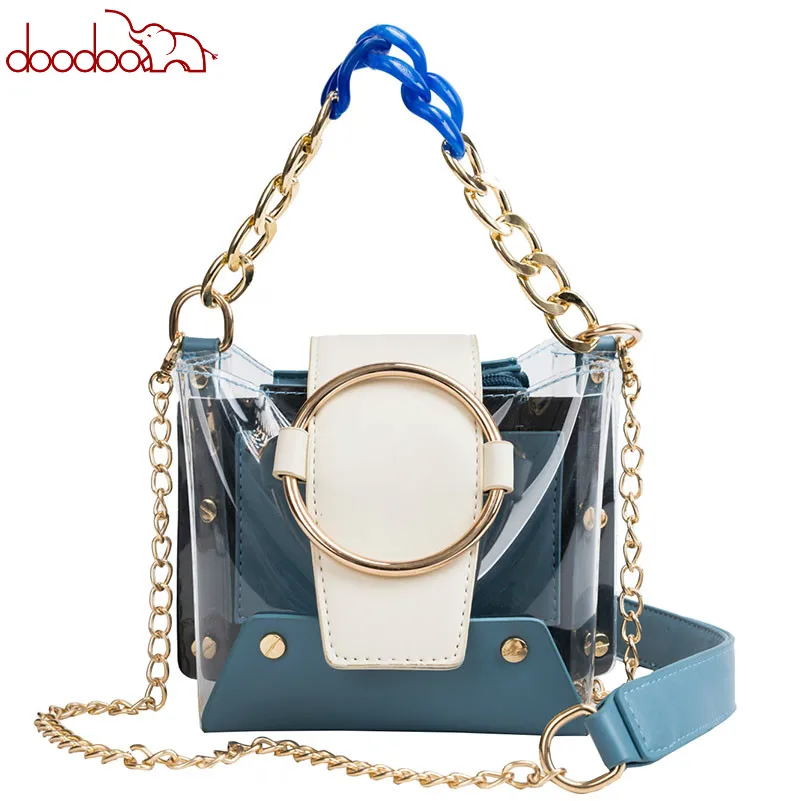 

2019 Korean fashion new metal ring chain jelly bucket bag fashion crossbody bag with one-shoulder bag