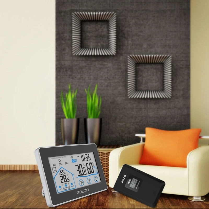 

LCD Touch Screen Weather Station Displays Temperature Humidity Indoor Outdoor Sensor
