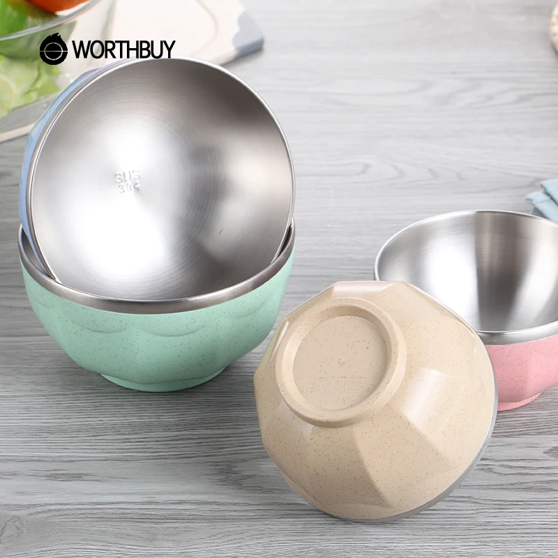 WORTHBUY 304 миска для риса из нержавеющей стали красочная Салатница пшеничной соломы