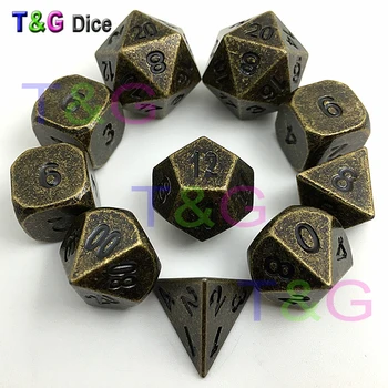 

Set of 10 Old Gold Copper Colored Polyhedral Metal Dice 14mm d6, RPG or dnd