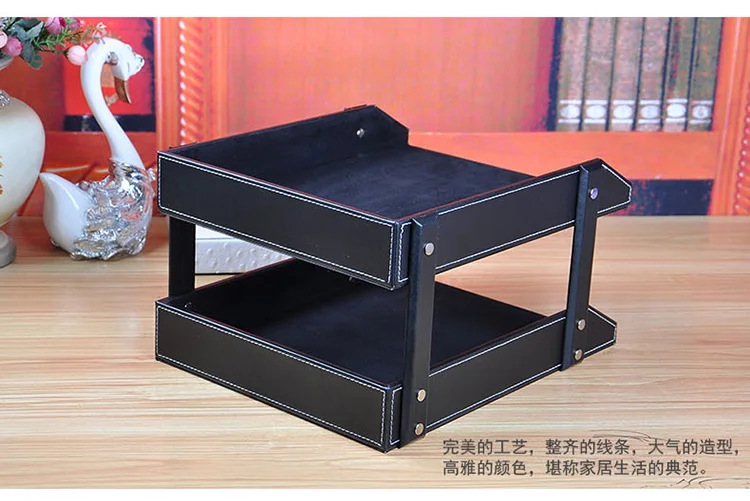 2 Layer A4 Detachable Office Desk Wood Leather Document Magazine