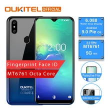 OUKITEL C15 Pro Android 9.0 Mobile Phone 3GB 32GB MT6761 Fingerprint Face ID 4G LTE Smartphone 2.4G/5G WiFi Waterdrop Screen