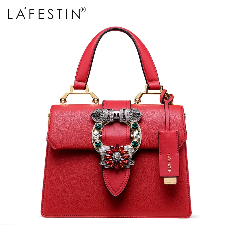  LAFESTIN 2018 Women Handbag Brand Designer Diamonds Real Leather Bag Fashion Women Totes Shoulder L - 32854867198